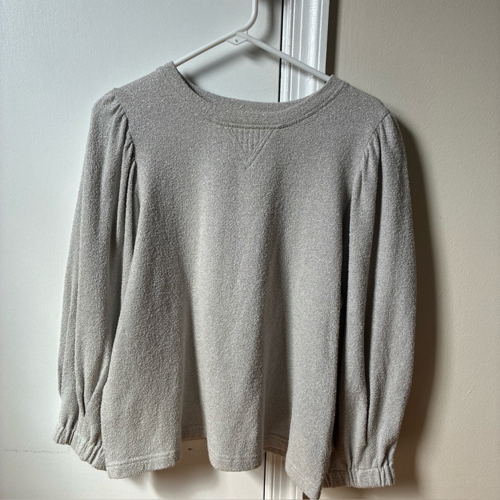 Ann Mashburn gray sparkle sweater balloon sleeves size M